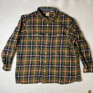Levis Mens XXL Relaxed Fit Flannel Shirt Green Plaid Long Sleeve Button Down